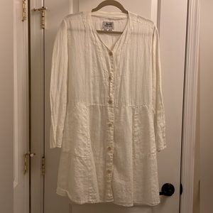 Flax by Jeanne Engelhart white long sleeve linen dress - size S
